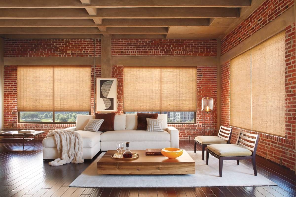 A contemporary loft apartment featuring woven wood shades near St. Louis Park, MN