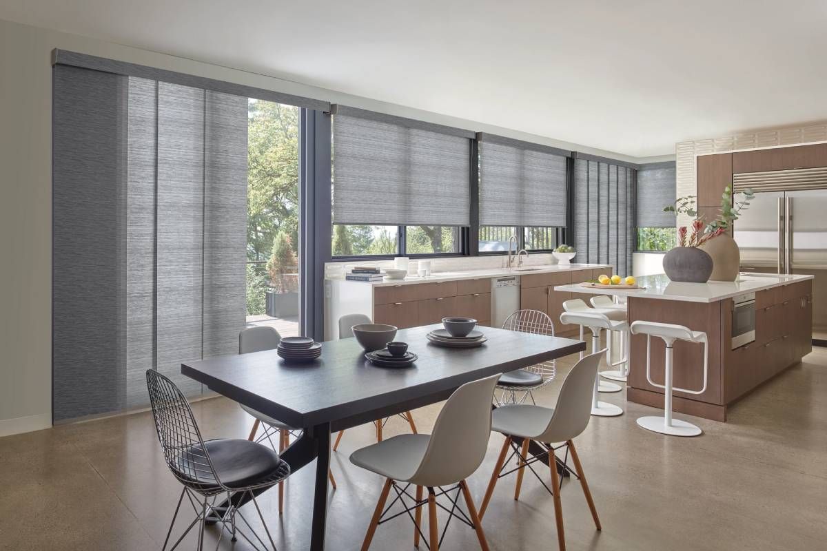 Hunter Douglas vertical blinds adorning floor to ceiling windows in a home near St. Louis Park, MN