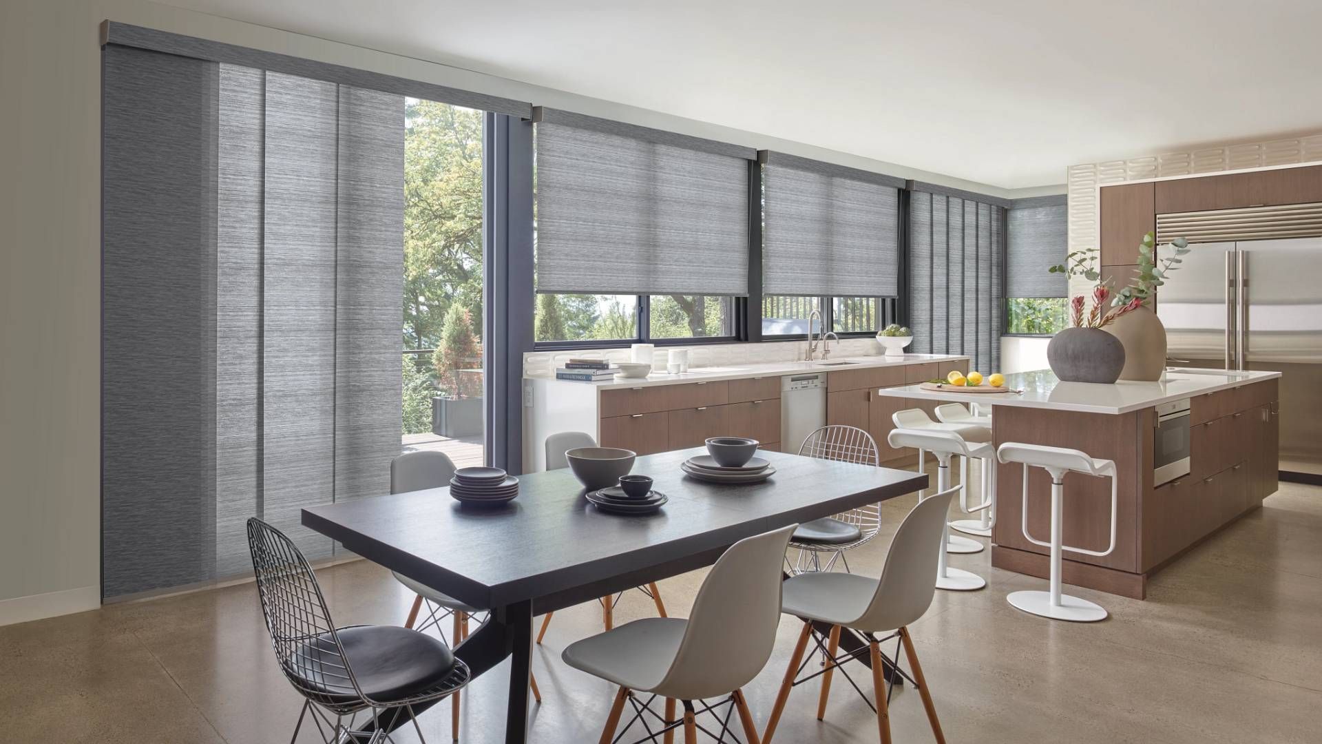 Hunter Douglas vertical blinds adorning floor to ceiling windows in a home near St. Louis Park, MN