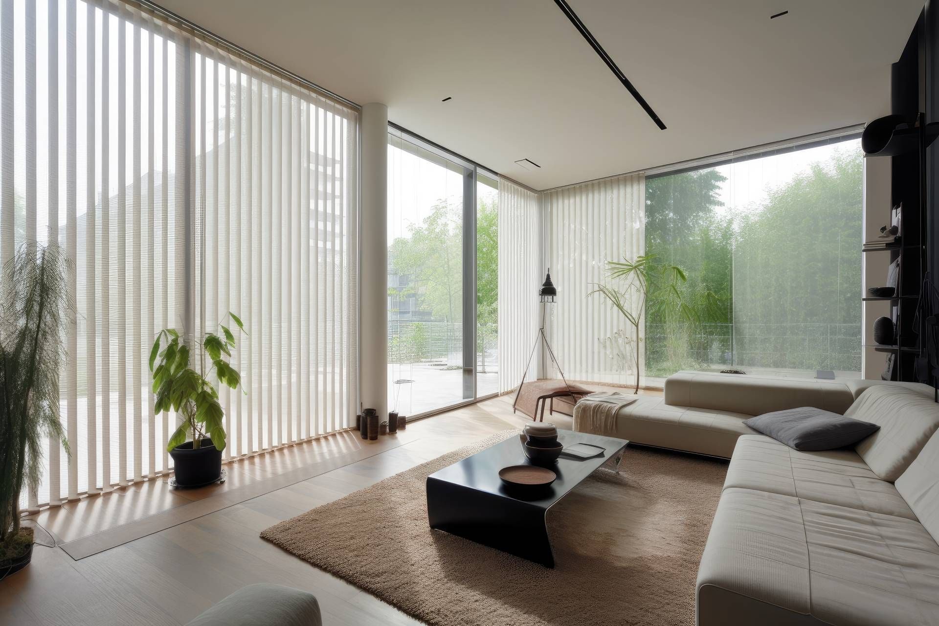 Sliding Glass Door Blinds filtering light in a living room near St. Louis Park, MN