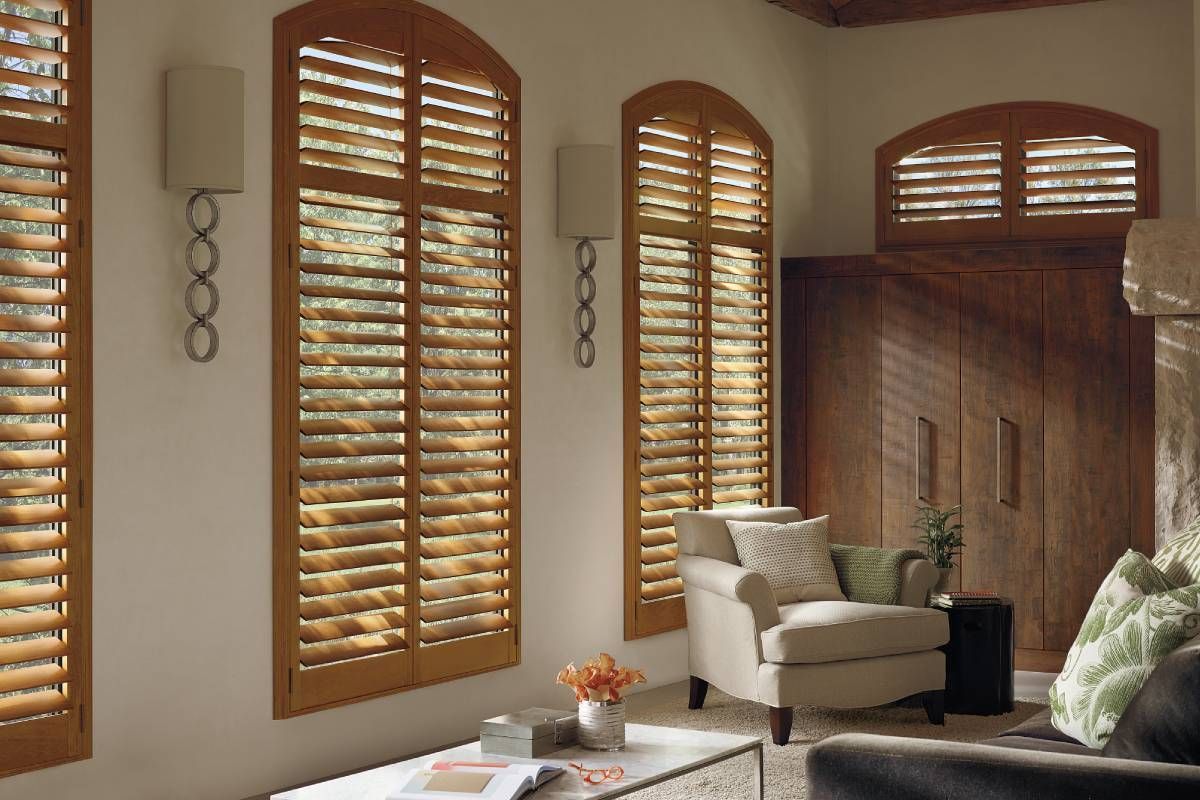 Hunter Douglas arched window shutters in a home near St. Louis Park, MN