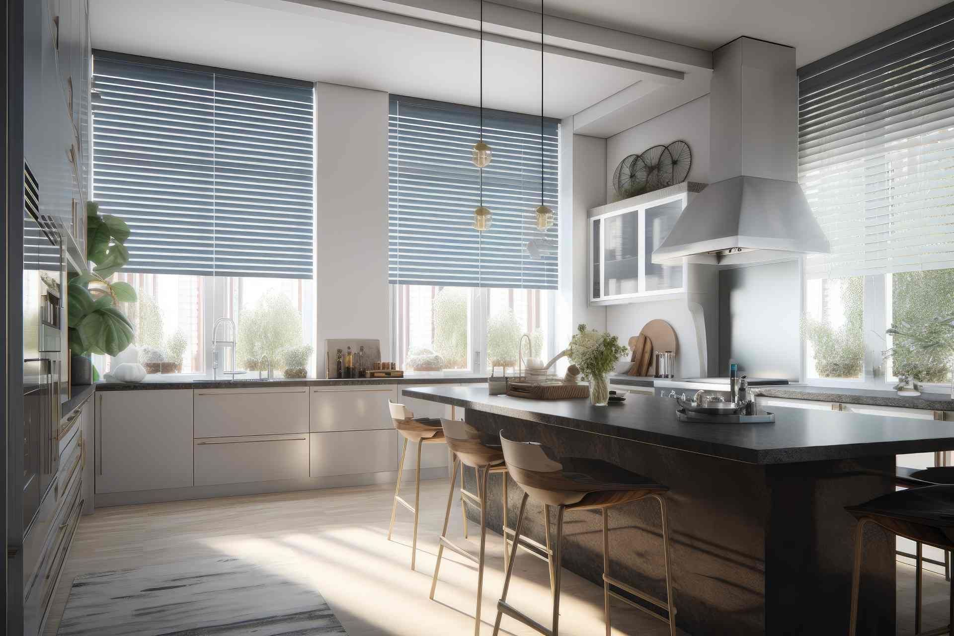 Window shades in a modern kitchen at Viking Blinds