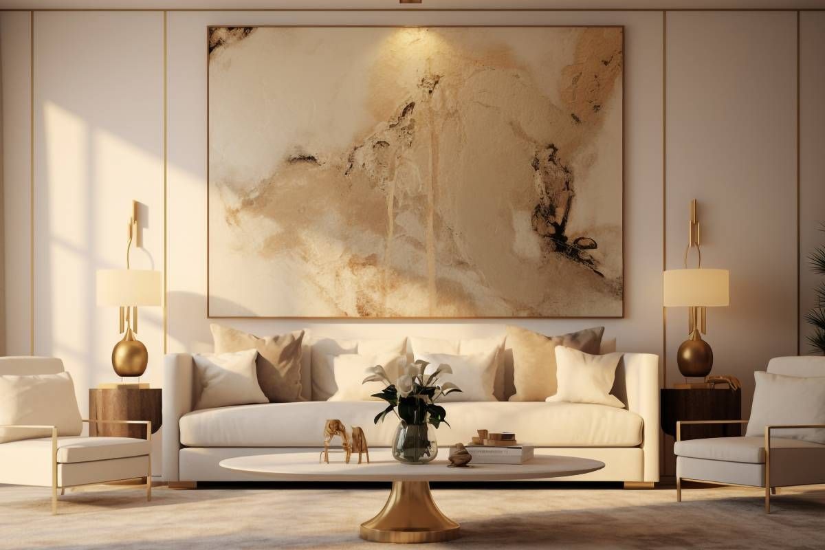 Ivory and gold color palette in a living room near St. Louis Park, MN