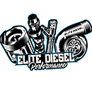 The logo for elite diesel performance is a black and white image of a diesel engine.