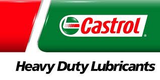 The logo for castrol heavy duty lubricants is green and red.