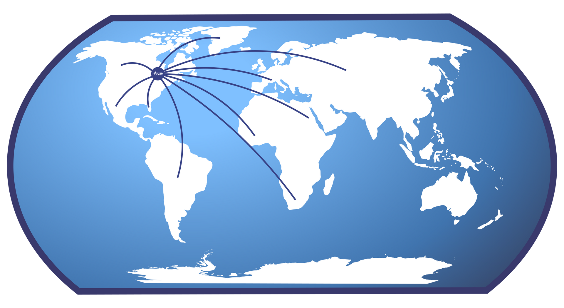 A map of the world with lines pointing to different places