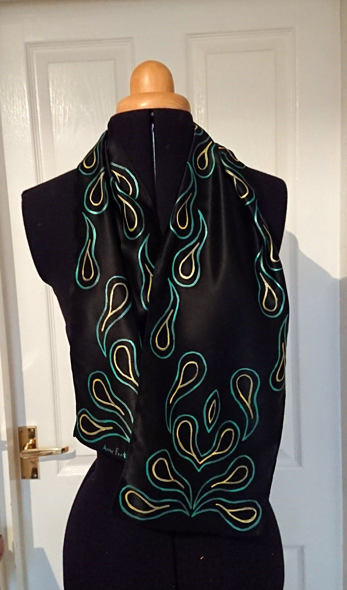 Handpainted Silk Scarf, Embroidered beaded stole