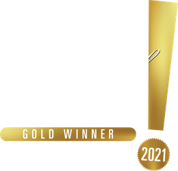A gold exclamation point with the words gold winner 2021 on it.