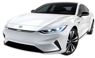 A white electric car is shown on a white background.