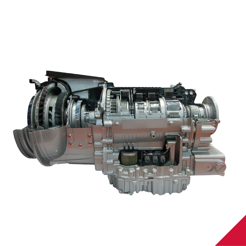 A model of a diesel engine cut in half on a white background.