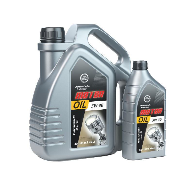 Two bottles of motor oil on a white background