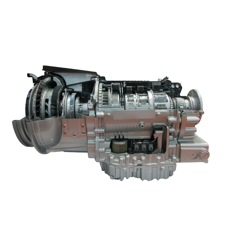 A model of a diesel engine cut in half on a white background.
