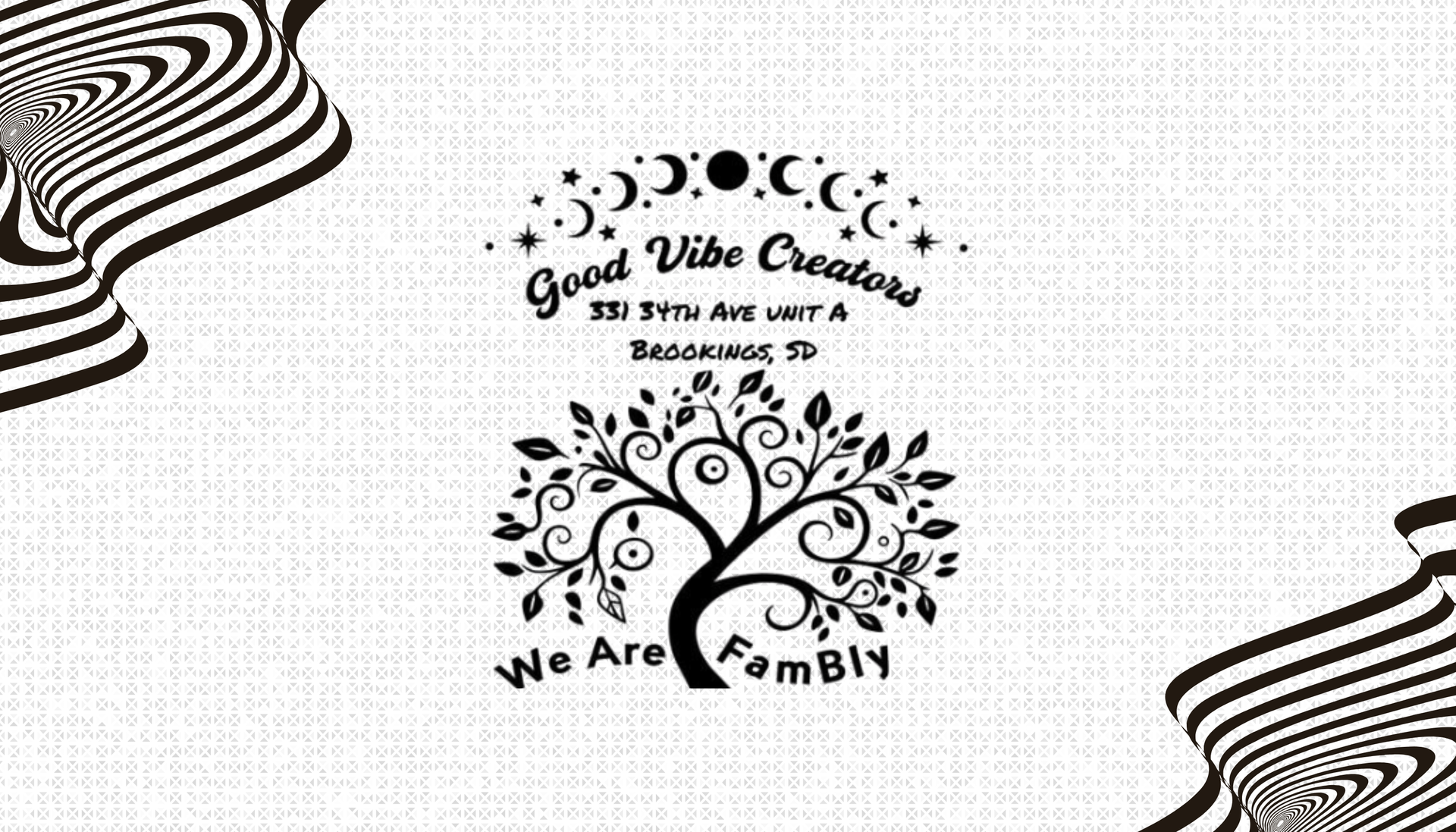 Black and white logo: tree with 