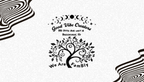 Black and white logo: tree with