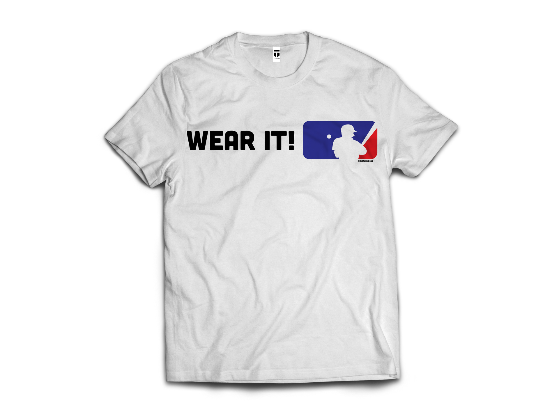 A black t-shirt that says wear it on it