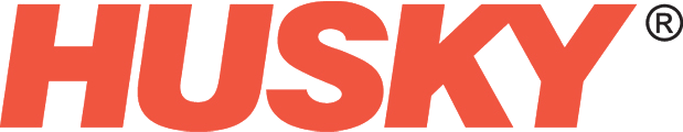 A red husky logo on a white background