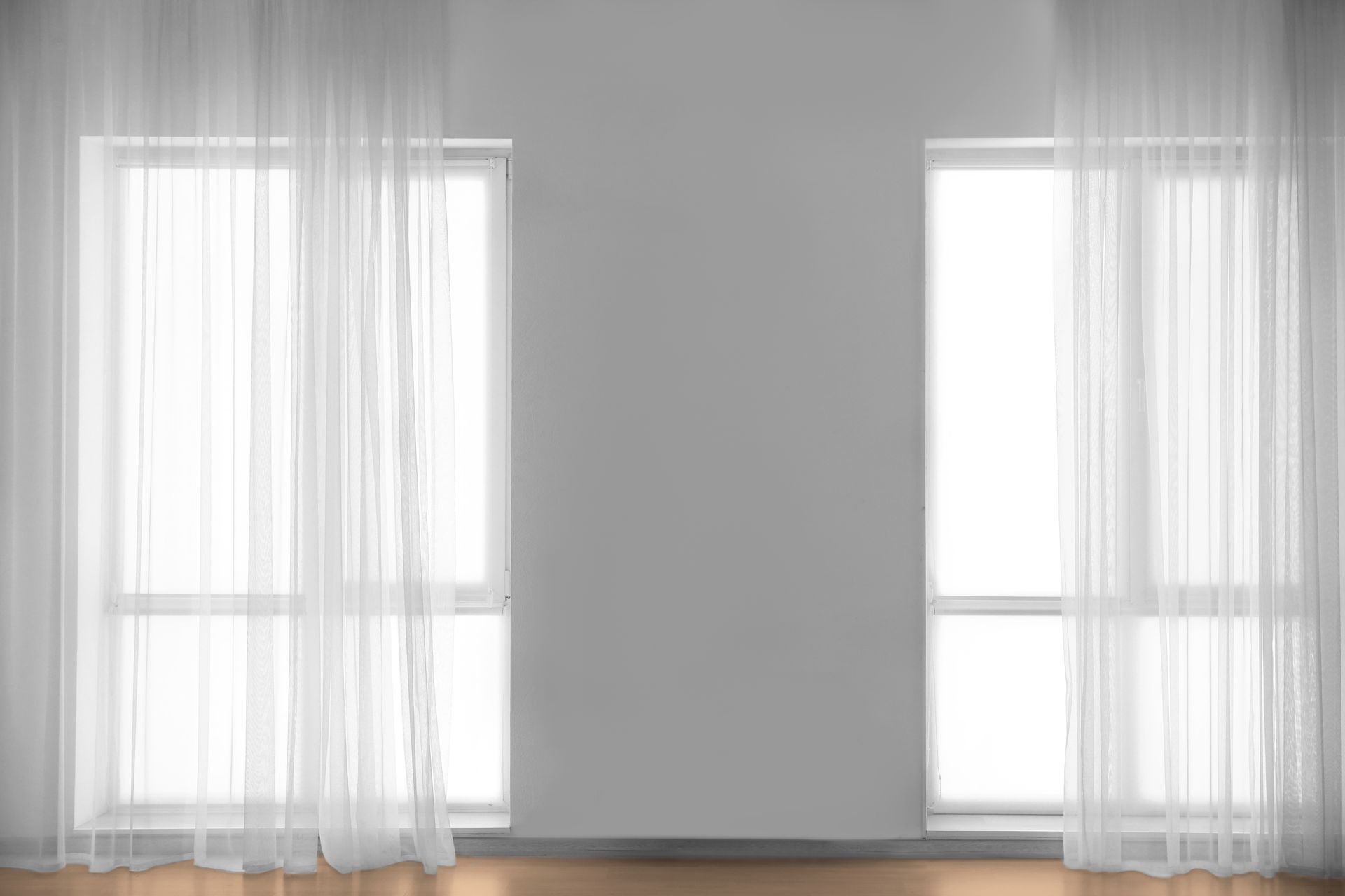 There Are Two Windows in the Room With White Curtains — Simply Smarter Blinds in Tea Gardens, NSW