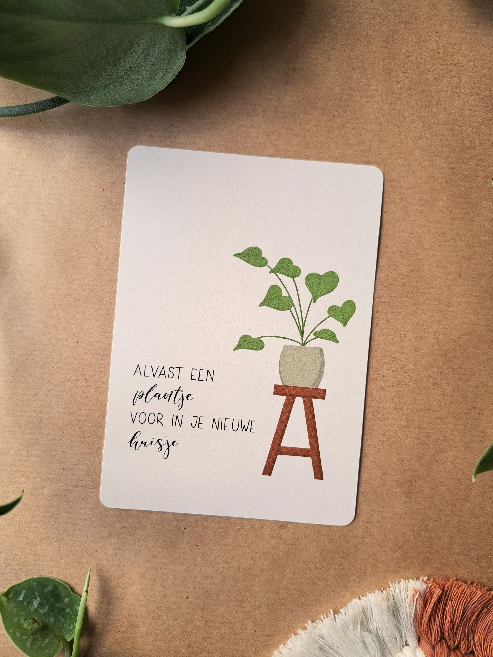 wenskaart 'alvast een plantje voor in je nieuwe huisje'