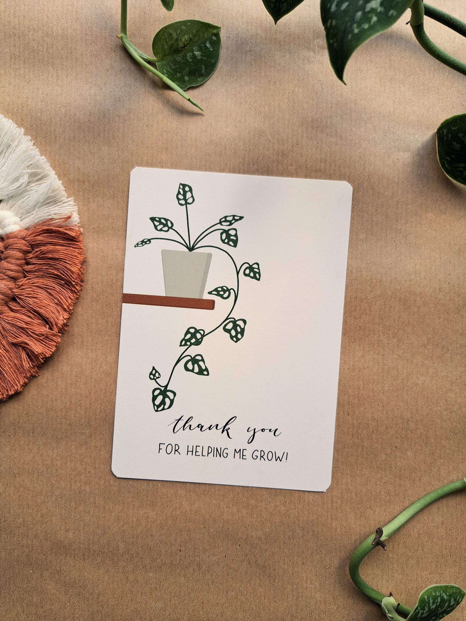 wenskaart 'thank you for helping me grow'