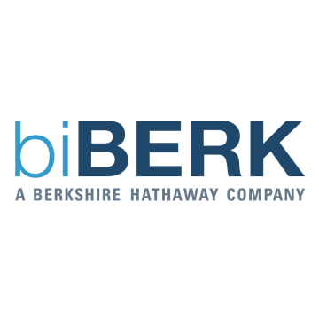 Logo for biBERK, a Berkshire Hathaway Company. Text is blue and dark blue.
