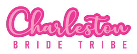 the logo for charleston bride tribe is pink and white .
