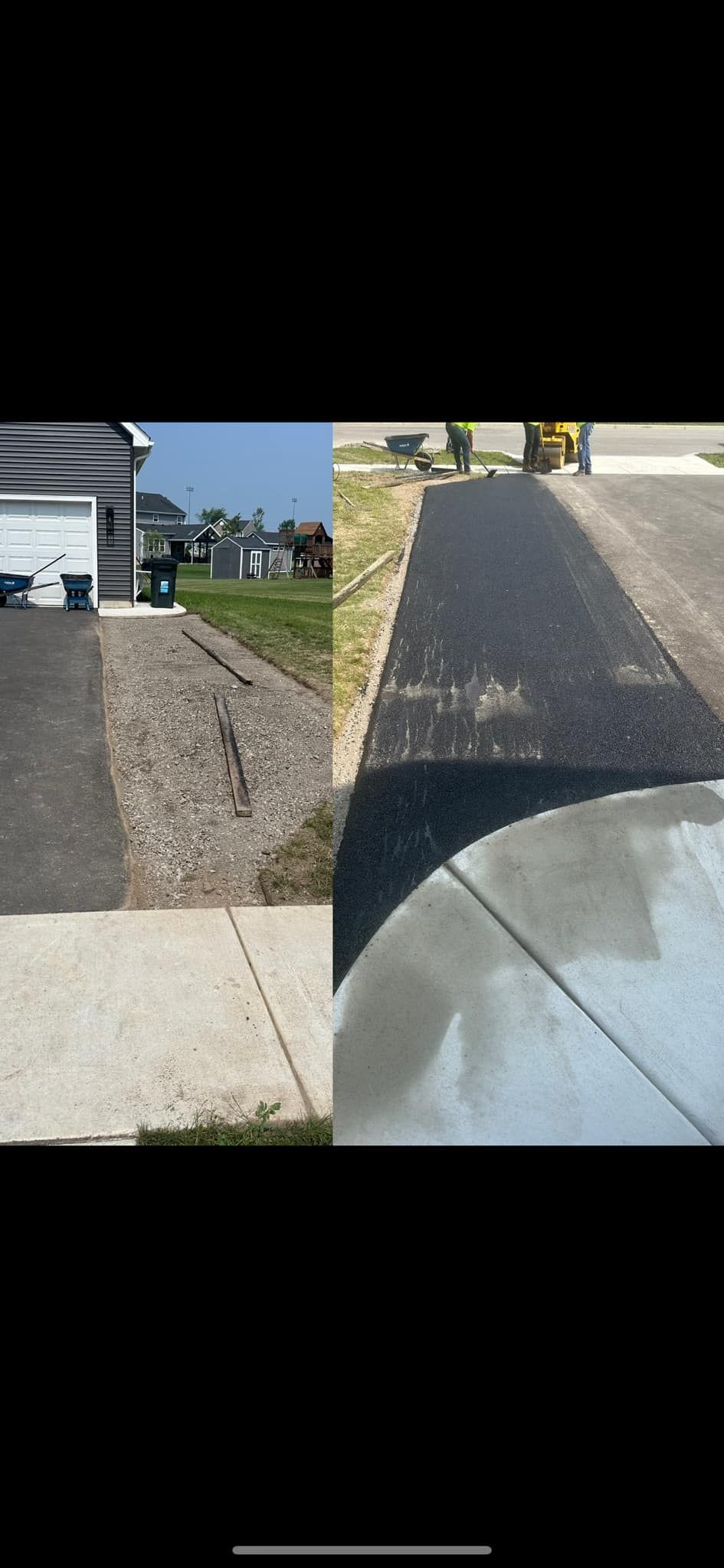 A before and after picture of a driveway and sidewalk.