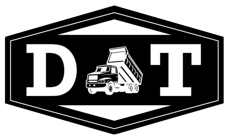 A black and white logo for a dump truck company.