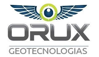Logotipo de Orux Drone con un símbolo de ojo y alas sobre el nombre. La palabra 