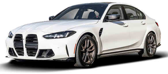 White BMW M3 sedan.