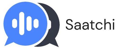 A blue speech bubble with the word saatchi on it.