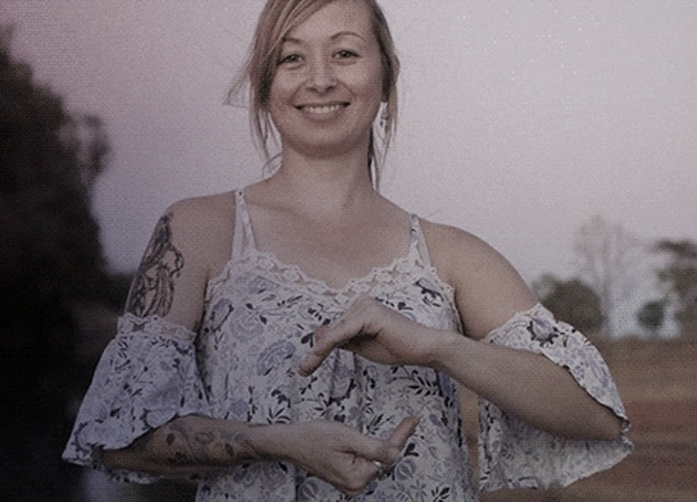 woman in a hand gesture