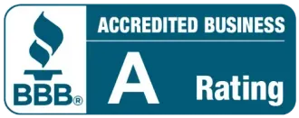 A blue sign that says accredited business a rating