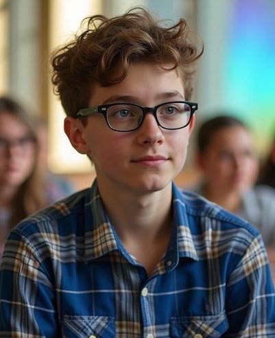 Ben -15-year-old caucasian brown haired blue eyed high school sophomore in Columbus OH with short hair and glasses