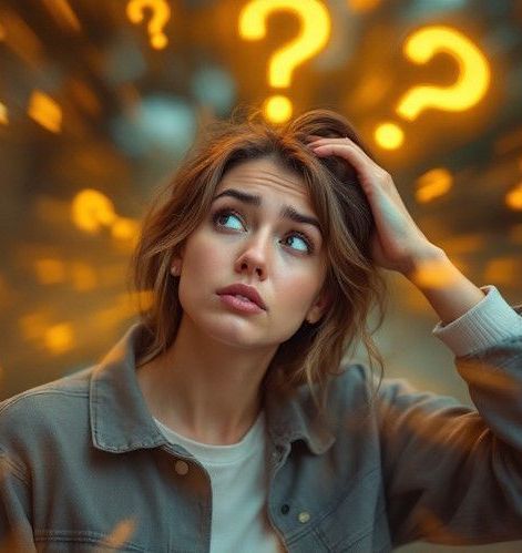 A woman in Columbus scratching her head when thinking about hypnotherapy