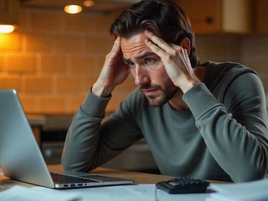Man stressed out in Columbus OH sitting down to pay bills