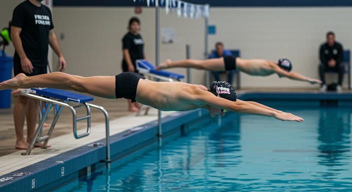 Swimmer diving into the pool in Bexley water perfectly still