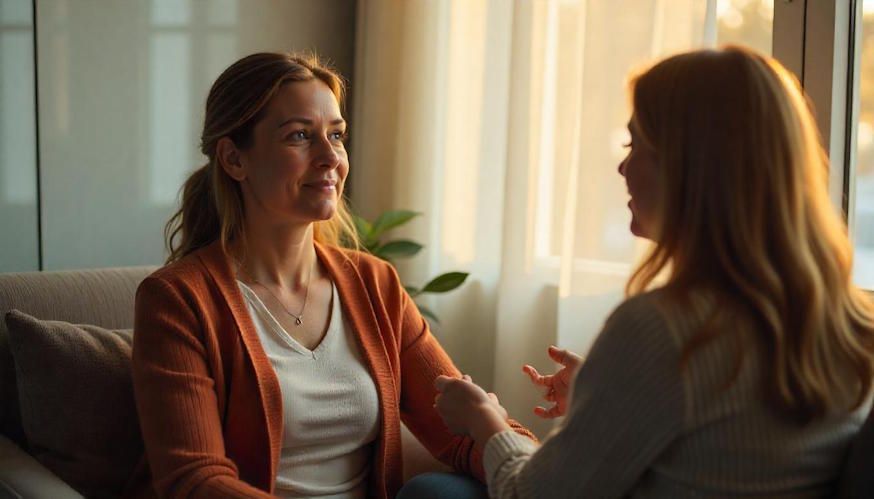 Therapist performing IEMT on her client in the office sitting across from her