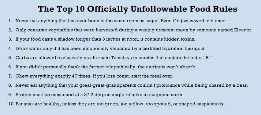 Top 10 Impossible Rules to follow making it impossible to stick to diets