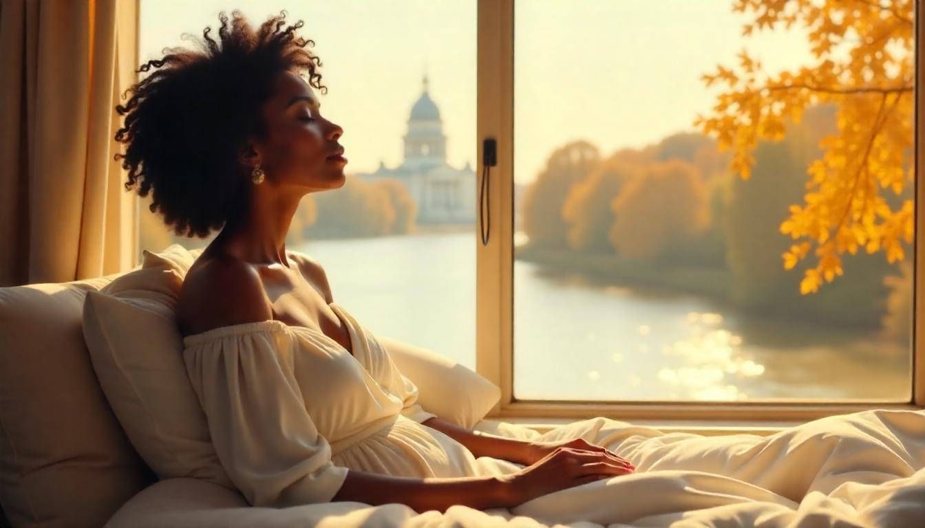 woman in her apartment in Columbus Ohio relaxing after getting chronic pain relief from hypnotherapy