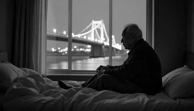 elderly hispanic man sitting up in bed - unable to sleep in columbus ohio