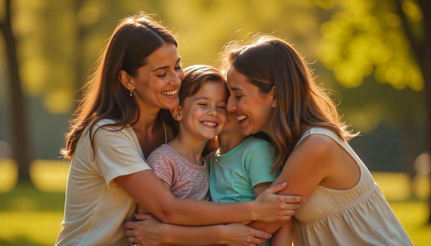 family in the park embracing their kids with ADHD