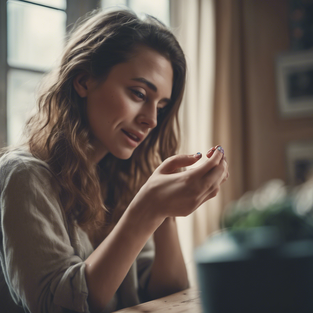 Photo of a woman who is looking at her nails and fingers