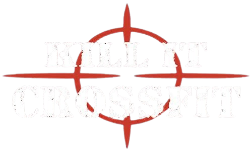 Red crosshair target with the words "MILITARY CROSSFIT".