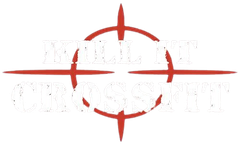 Red crosshair target with the words "MILITARY CROSSFIT".