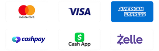 A visa mastercard cashpay zelle and american express logos