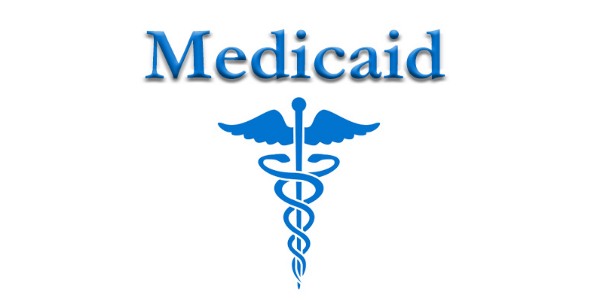 A logo for medicaid with a blue caduceus on a white background