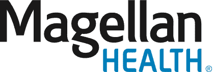 The magellan health logo is black and blue on a white background.