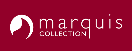 The marquis collection logo is on a red background