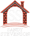 A logo for sandy stevenson shows a brick house with a chimney