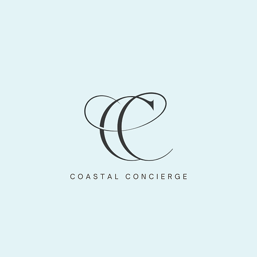 Coastal Concierge logo with intertwined black letters CC on a light blue background.